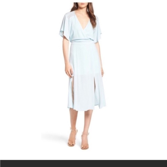 Leith Dresses & Skirts - Leith Blue Summer Dress Surplice Midi Size L